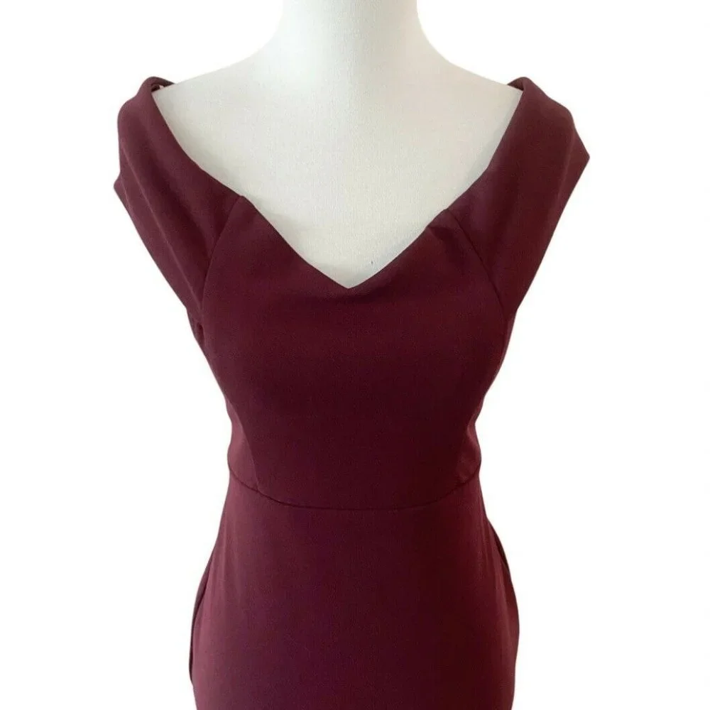 Fashion Nova Do Or Die Off the Shoulder Asymmetrical Sangria Knit Dress Size L - Picture 3 of 8